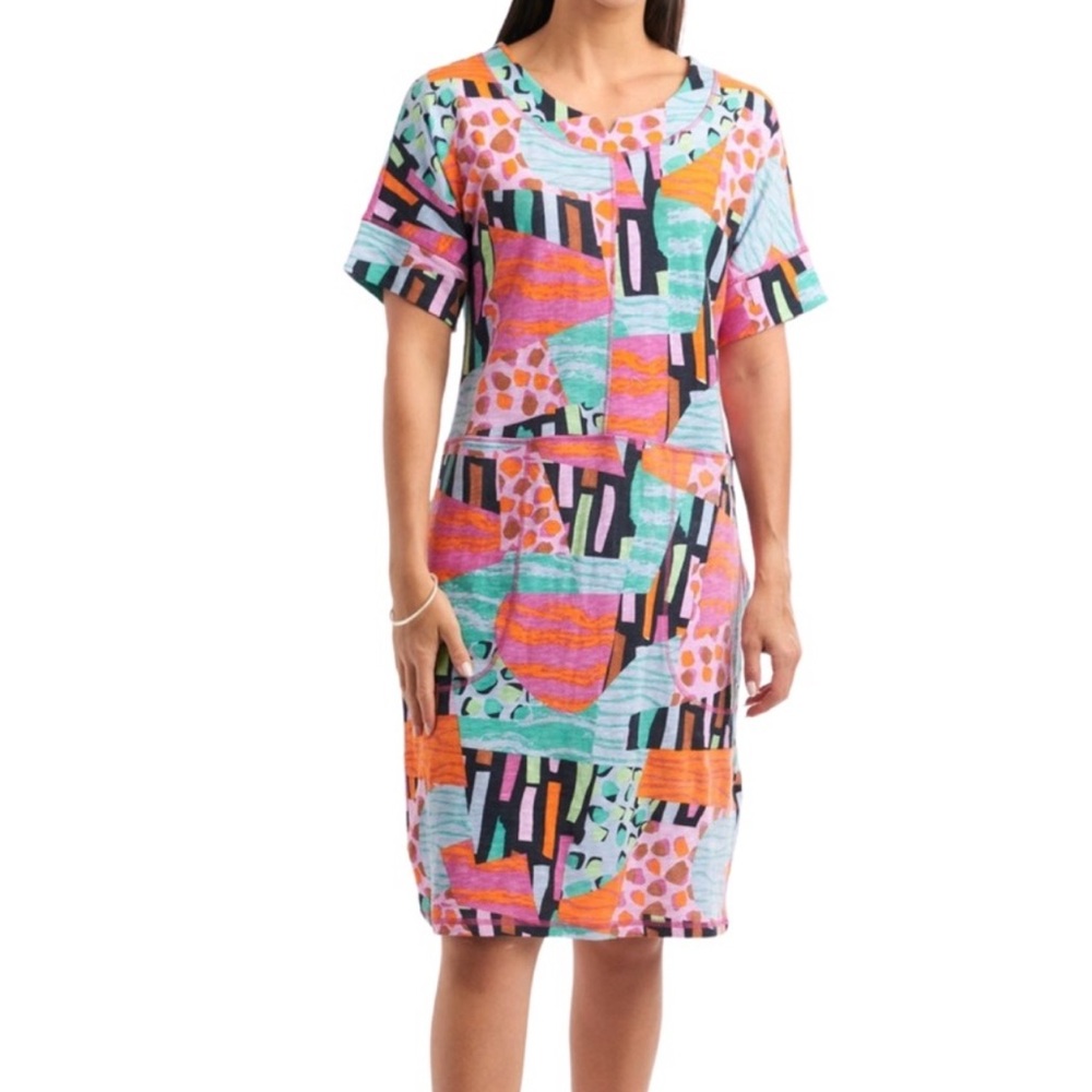 NWT Foil Lagenlook Abstract Midi Dress
